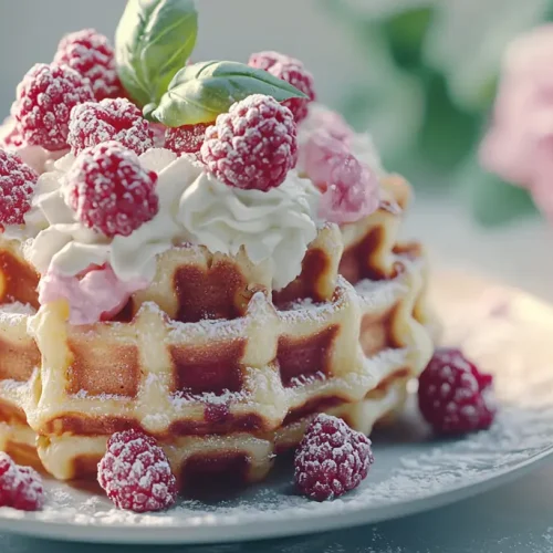 gaufres au chocolat blanc framboises et basilic