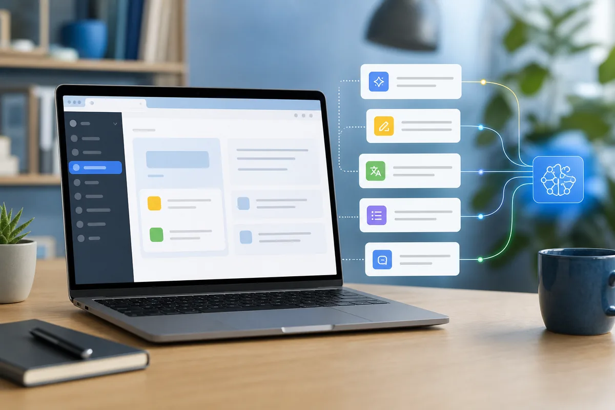 Interface Chrome avec raccourcis Gemini Skills pour réutiliser des prompts IA