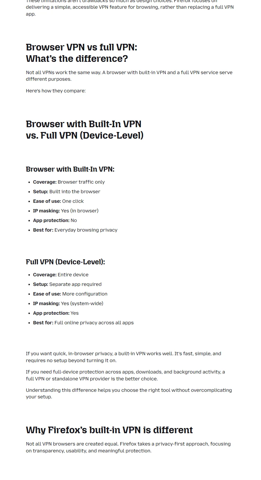 comparaison entre VPN de navigateur Firefox et VPN complet