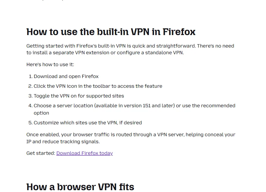 procédure officielle pour activer le VPN intégré dans Firefox