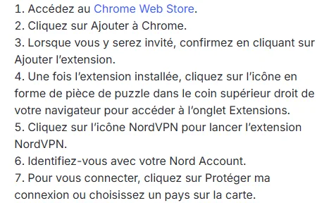 Liste des étapes pour configurer l’extension NordVPN sur Chrome