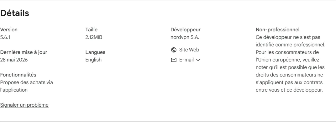 Détails de version de l’extension NordVPN Chrome avec mise à jour récente