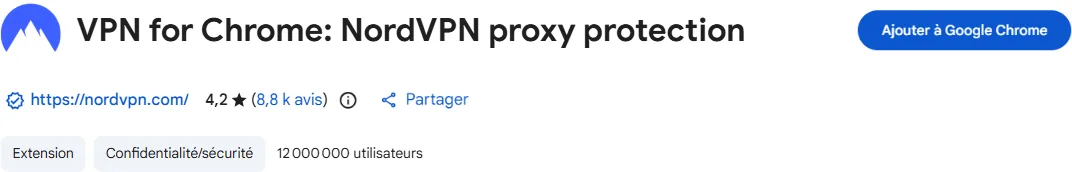 Bouton Ajouter à Google Chrome sur la fiche de l’extension NordVPN