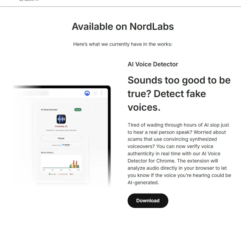 Bouton Download AI Voice Detector sur NordLabs
