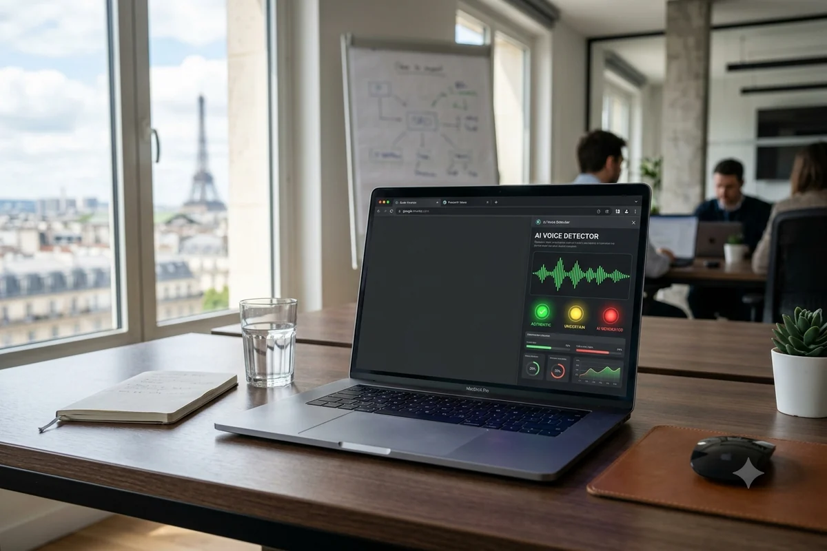 Détecteur de voix IA NordVPN sur Chrome affiché sur un ordinateur