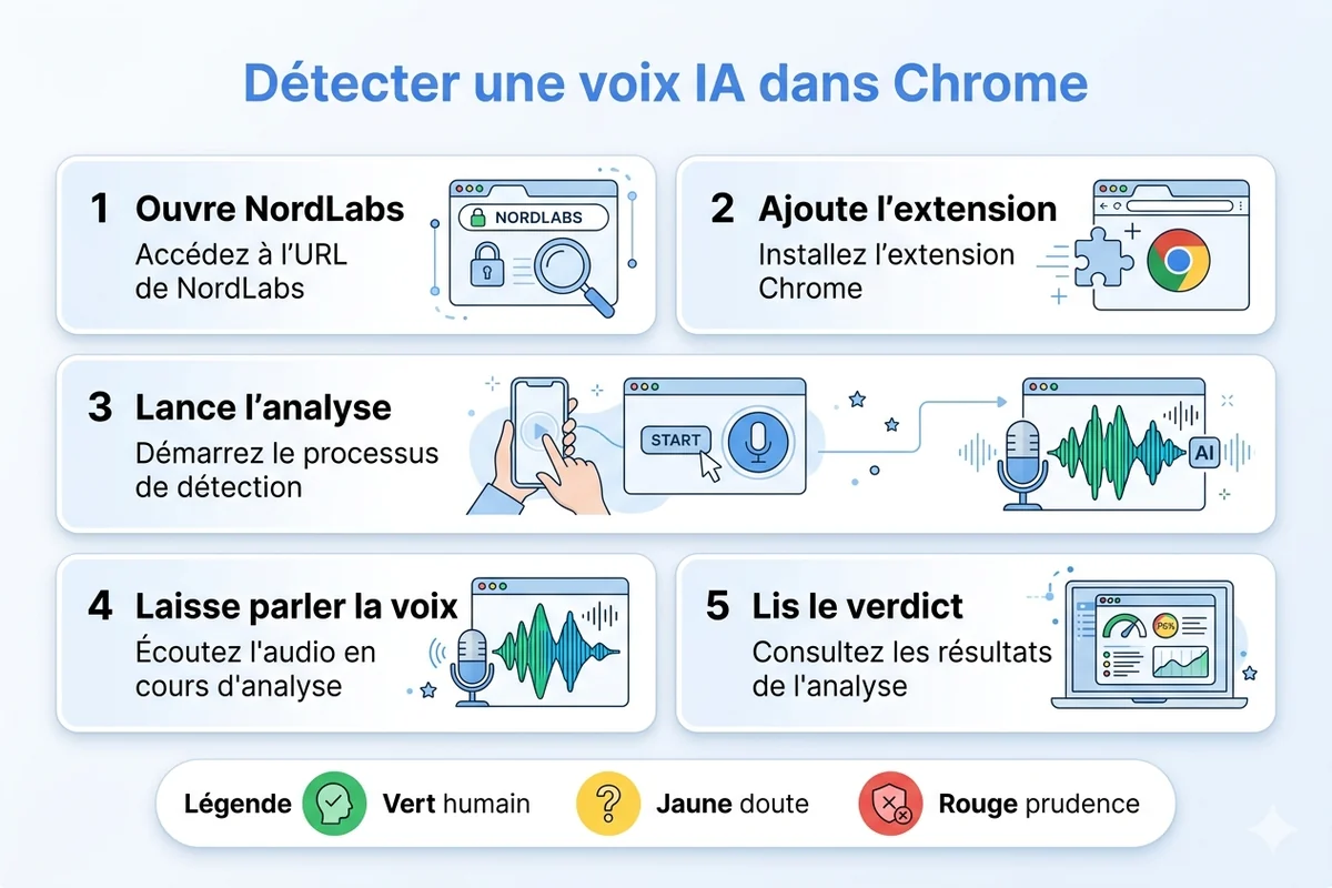 Infographie pour détecter une voix IA dans Chrome