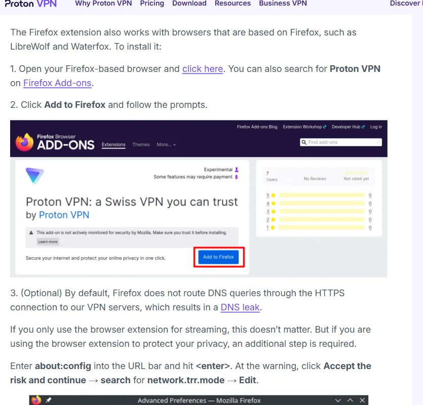 Étapes officielles pour installer Proton VPN dans Firefox