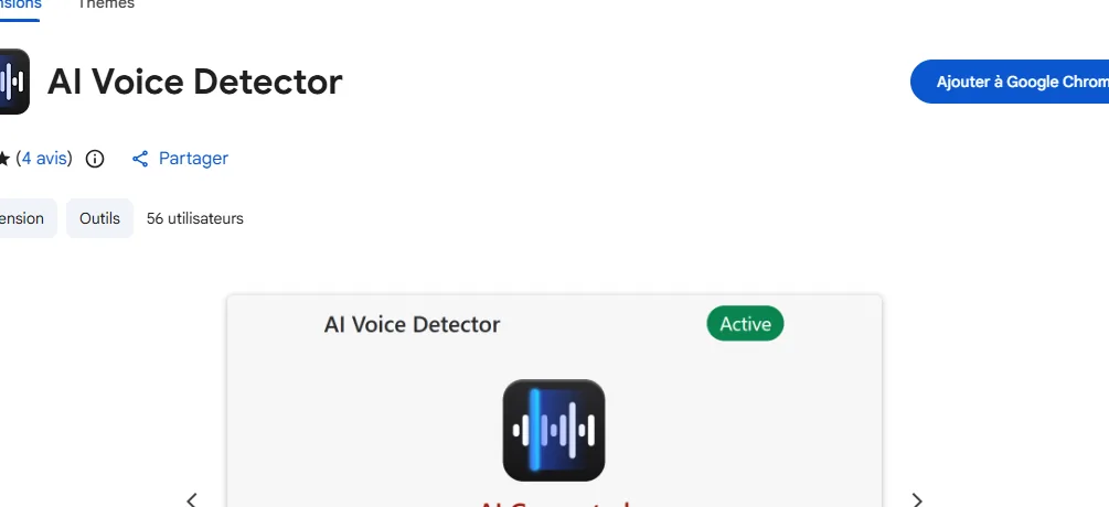 fiche Chrome Web Store de AI Voice Detector par NordLabs
