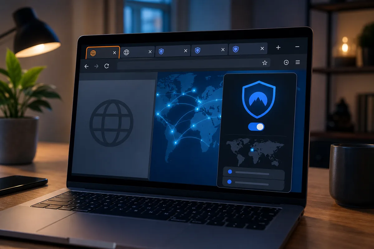 ordinateur avec extension VPN Firefox et onglet web exclu du tunnel
