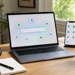 Ordinateur affichant une recherche IA avec des apps connectées