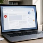 ordinateur affichant un navigateur IA avec alertes de sécurité