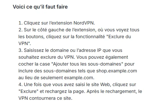 étapes NordVPN pour exclure un domaine du VPN dans Firefox