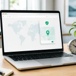 ordinateur affichant une carte et une horloge pour changer la localisation Chrome