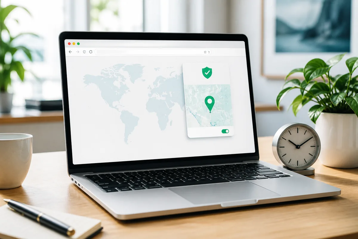 ordinateur affichant une carte et une horloge pour changer la localisation Chrome