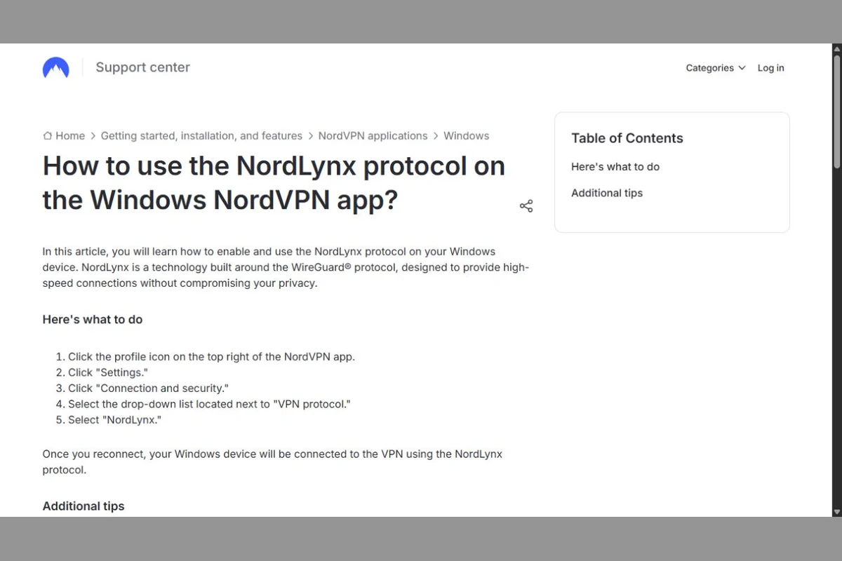 aide NordVPN pour activer NordLynx sous Windows