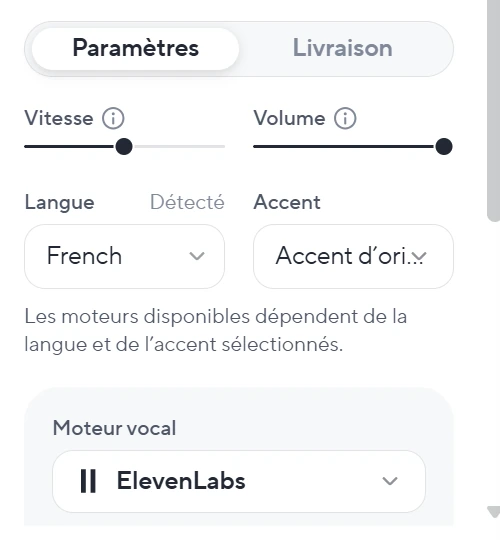 Panneau du fournisseur vocal ElevenLabs dans HeyGen
