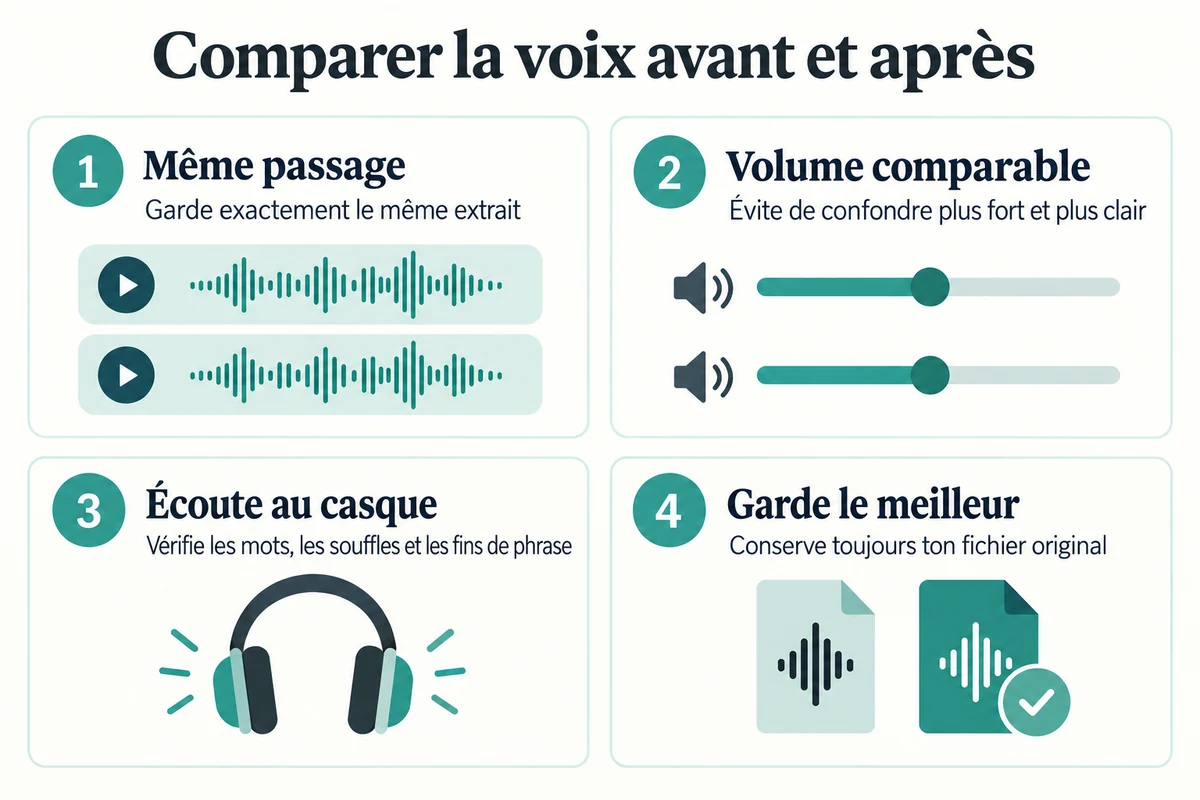 Méthode pour comparer un audio avant et après suppression du bruit de fond