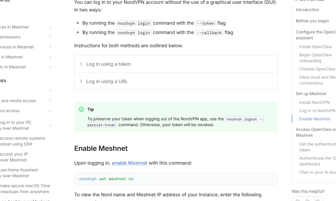 activation Meshnet et vérification des appareils liés