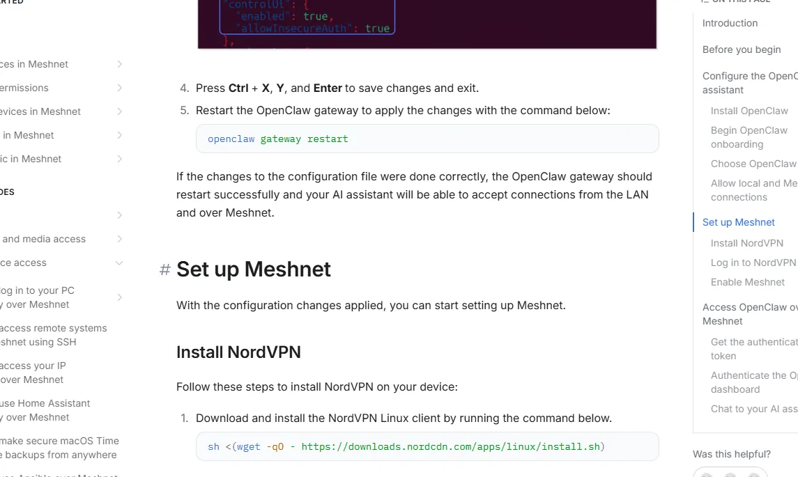 installation NordVPN Linux avant activation de Meshnet