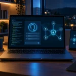 ordinateur affichant un assistant IA protégé par un réseau privé Meshnet